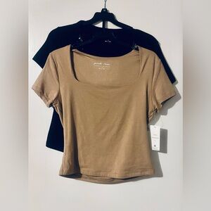 NWT Pink Rose Square Neck Crop Tops ~ Natural/Black ~ Medium